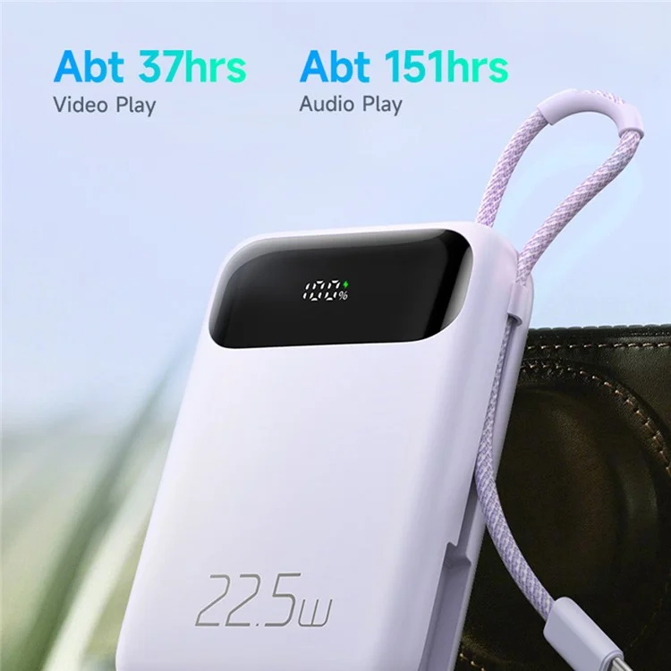 MCDODO MC-324 PD 22,5 W 10 000 mAh Power Bank avec câble USB-C, batterie externe portable chargeur de téléphone - Violet