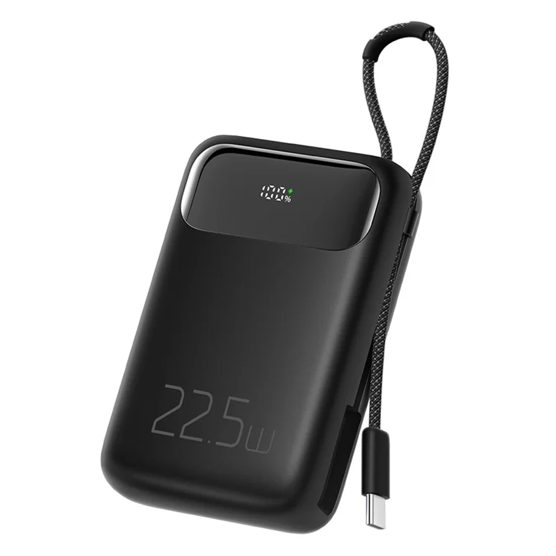 MCDODO MC-324 PD 22.5W 10000mAh Power Bank with USB-C Cable, External Battery Pack Portable Phone Charger - Black
