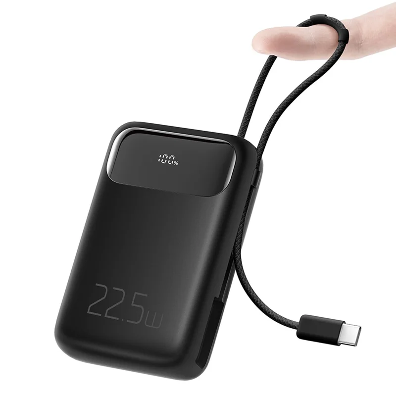 MCDODO MC-324 PD 22.5W 10000mAh Power Bank with USB-C Cable, External Battery Pack Portable Phone Charger - Black