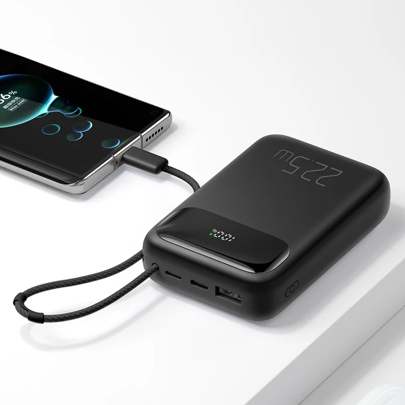 MCDODO MC-324 PD 22.5W 10000mAh Power Bank with USB-C Cable, External Battery Pack Portable Phone Charger - Black