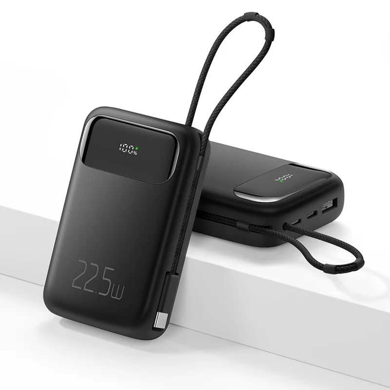 MCDODO MC-324 PD 22.5W 10000mAh Power Bank with USB-C Cable, External Battery Pack Portable Phone Charger - Black