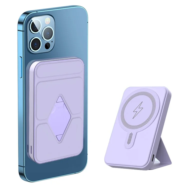 E43A Compatible with Magsafe Battery Pack 5000mAh Magnetic Wireless Power Bank Portable Charger - Purple