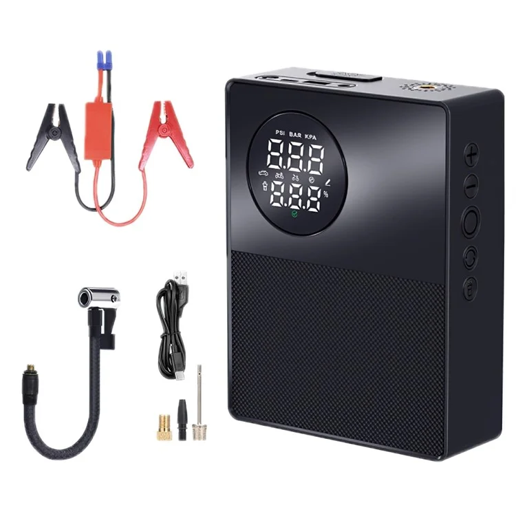 6600mAh 35C Car Jump Starter Air Inflator Power Bank Emergency Battery Charger with Light, Standard Battery Clip Cable