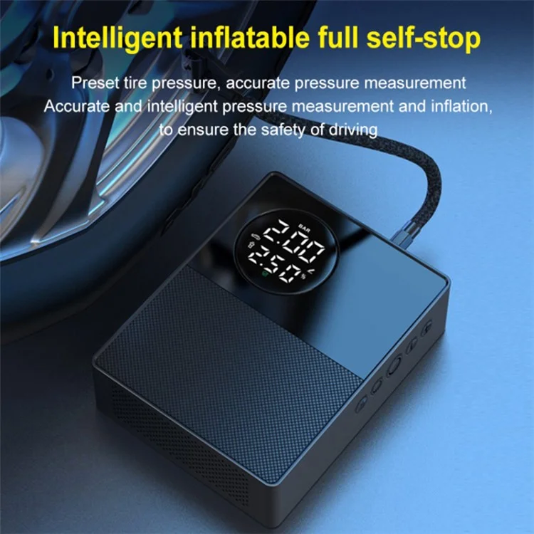 6600mAh 35C Car Jump Starter Air Inflator Power Bank Emergency Battery Charger with Light, Standard Battery Clip Cable