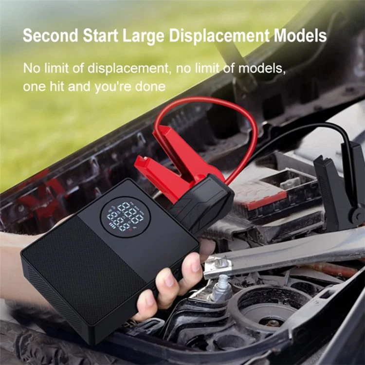 6600mAh 35C Car Jump Starter Air Inflator Power Bank Emergency Battery Charger with Light, Standard Battery Clip Cable