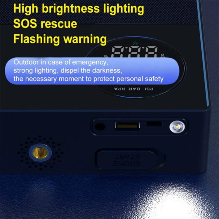 6600mAh 35C Car Jump Starter Air Inflator Power Bank Emergency Battery Charger with Light, Standard Battery Clip Cable