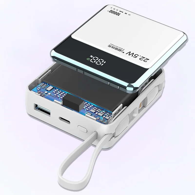 E51 Portable Power Bank 10000mAh 22.5W Fast Charging Battery Charger Built-in iP+Type-C Cables - Black