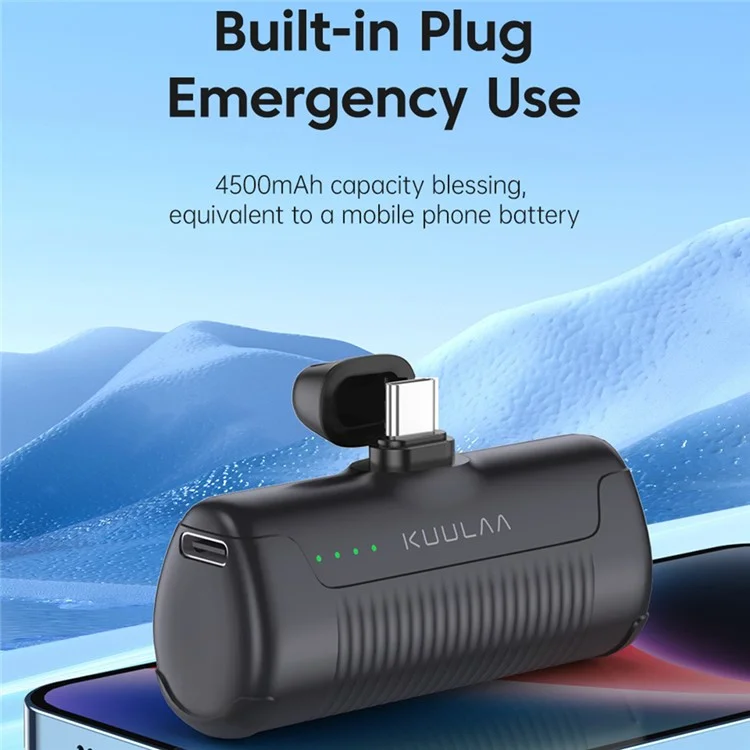 KUULAA KL-YD47 Capsule Caricatore Portatile ABS+PC Type-C Power Bank 4500mah Emergency Telef Emergency Pack - Nero