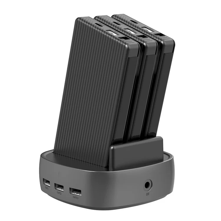 WST WP931 Charging Station Multi Interface Power Supply Kit 3 Built-in Cable Power Banks with 1 Charging Base - US Plug / Black