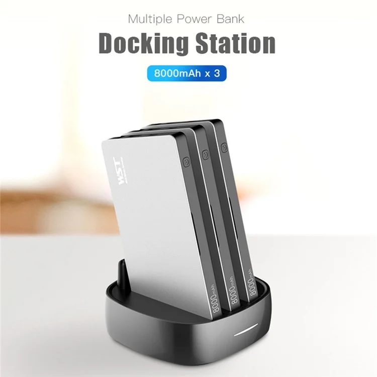 WST WP931 Charging Station Multi Interface Power Supply Kit 3 Built-in Cable Power Banks with 1 Charging Base - US Plug / Black
