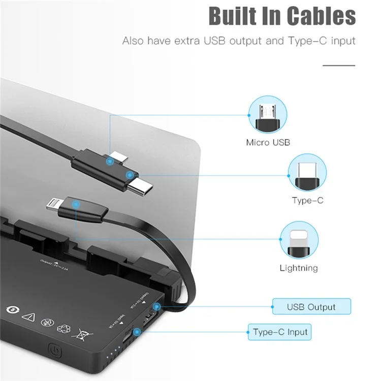 WST WP931 Charging Station Multi Interface Power Supply Kit 3 Built-in Cable Power Banks with 1 Charging Base - US Plug / Black