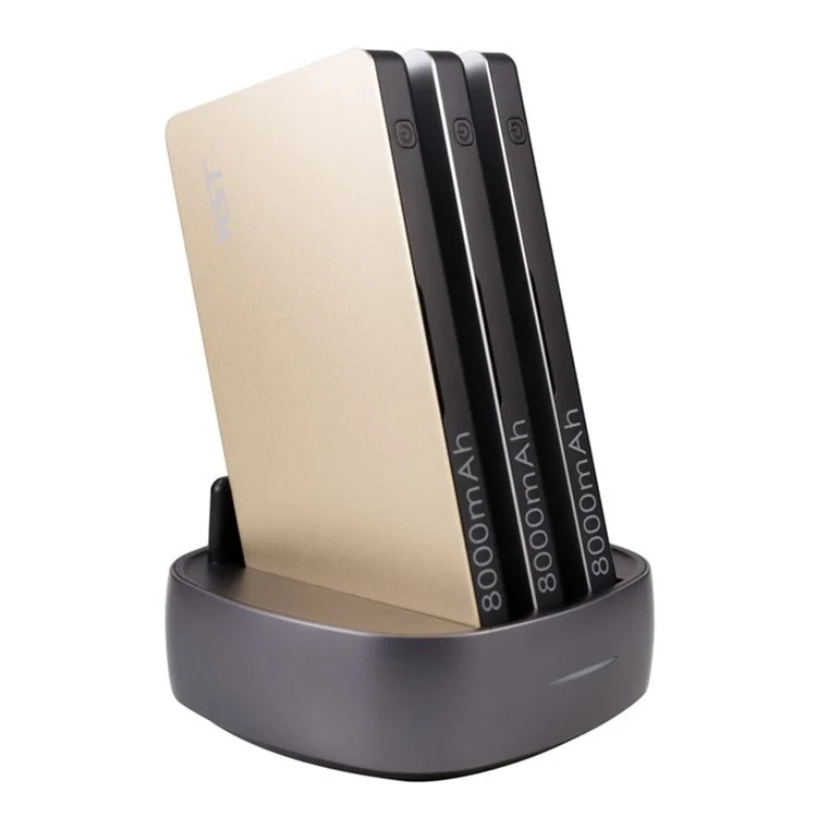 WST WP931 Charging Station Multi Interface Power Supply Kit 3 Built-in Cable Power Banks with 1 Charging Base - EU Plug / Gold