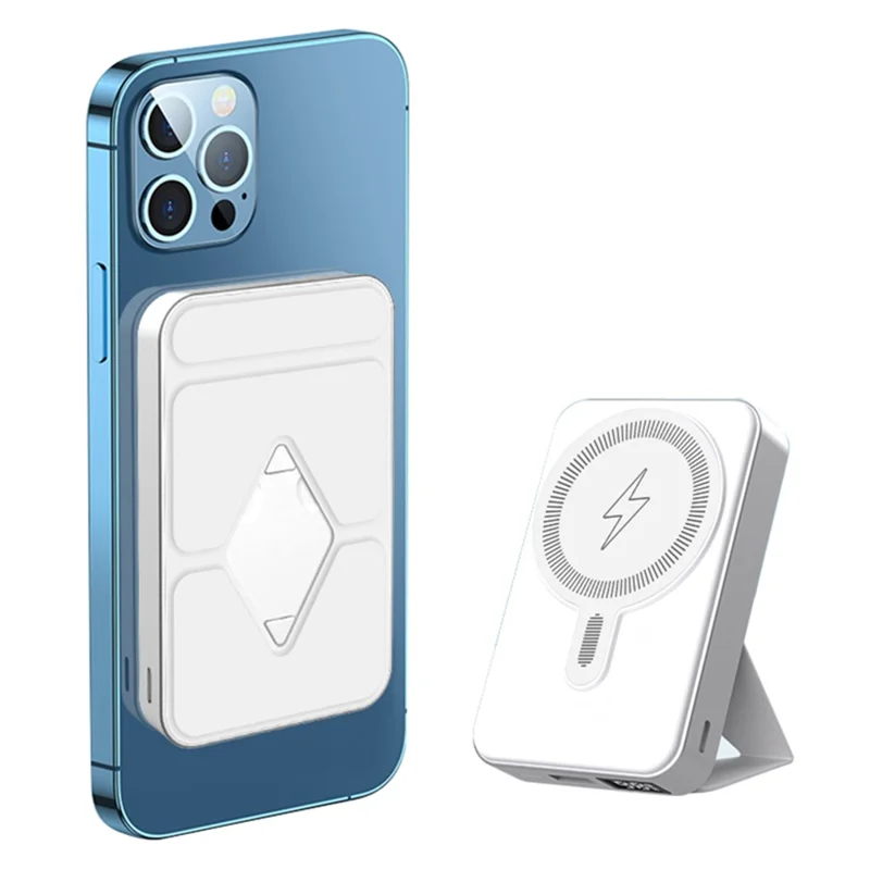 E43B Digital Display Wireless Magnetic Power Bank with Stand 10000mAh Phone Charger Charging - White