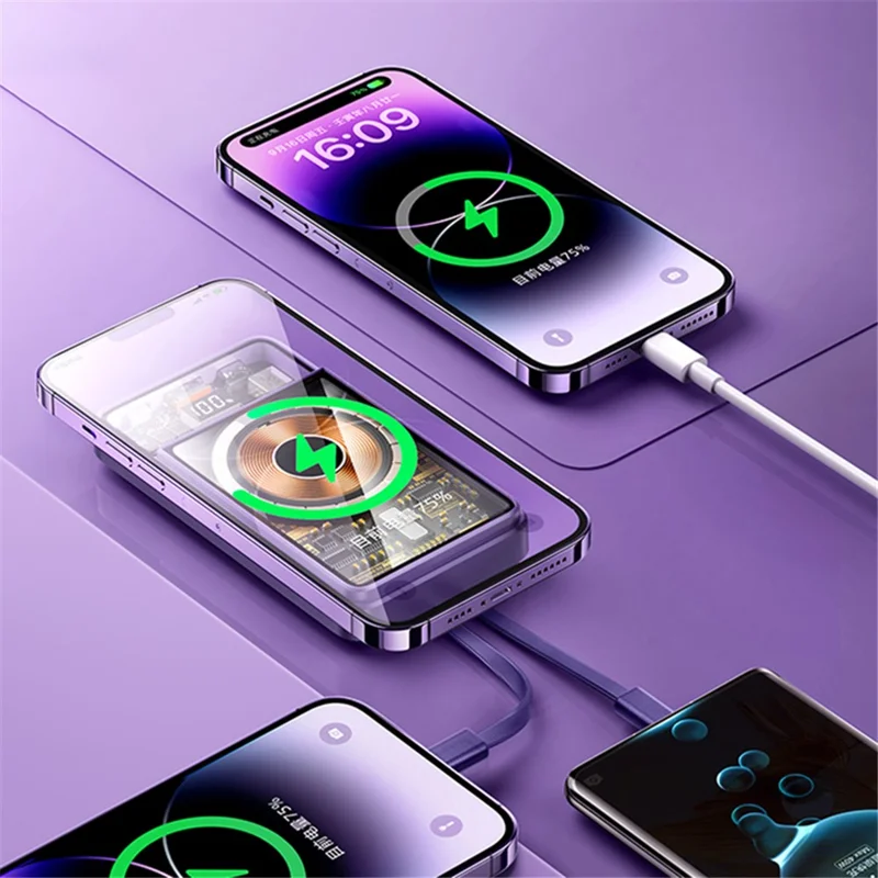 REMAX RPP-580 Walking Phantom 20W + 22.5W Cabled Magnetic Wireless Charger Power Bank 10000mAh External Battery Pack - Viola