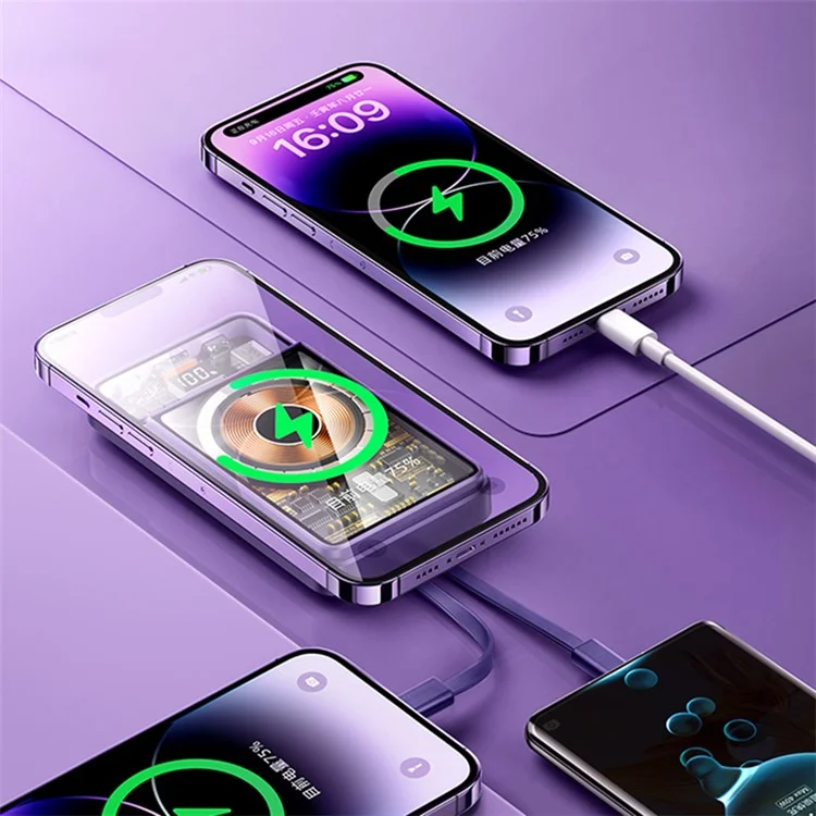 REMAX RPP-580 Walking Phantom 20W + 22,5W Câble Chargeur Magnétique Sans Fil Batterie Externe 10000mAh - Noir