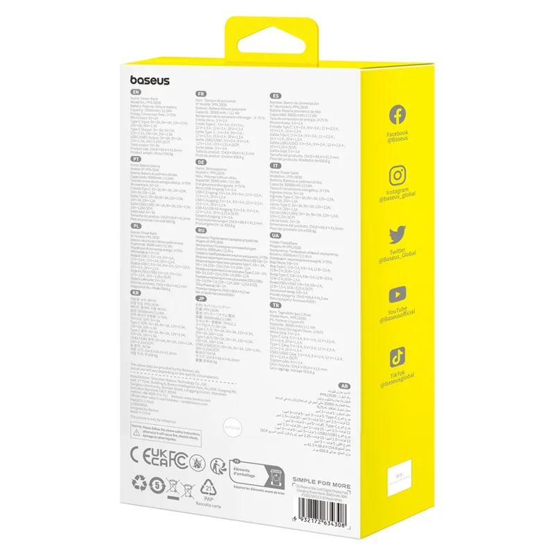 BASEUS Star-Lord Digital Display Fast Charging Power Bank 30000mAh 30W Portable Charger External Battery Pack - White