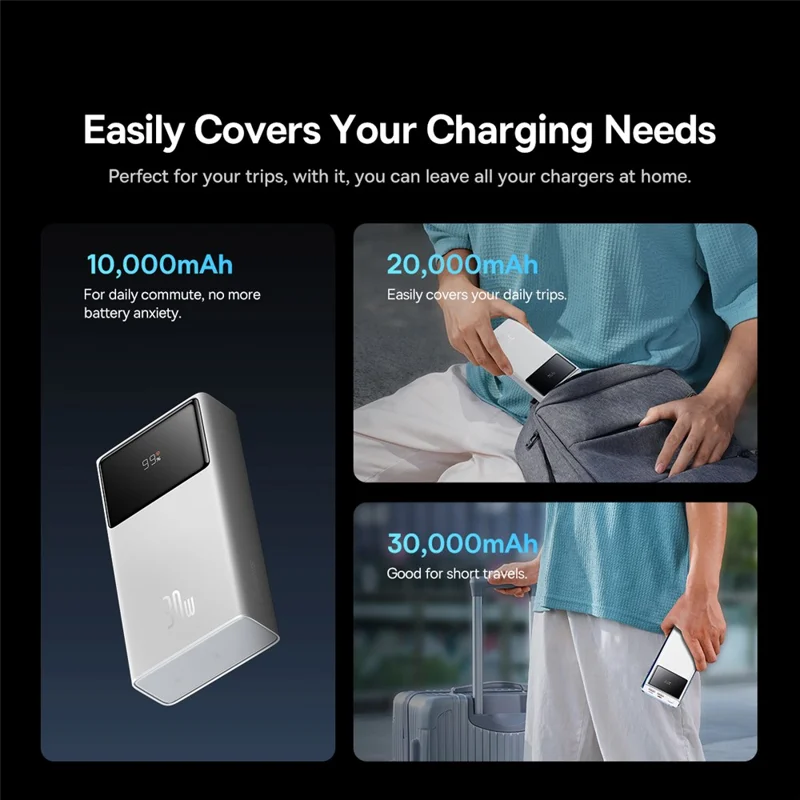 BASEUS Star-Lord Digital Display Fast Charging Power Bank 30000mAh 30W Portable Charger External Battery Pack - White
