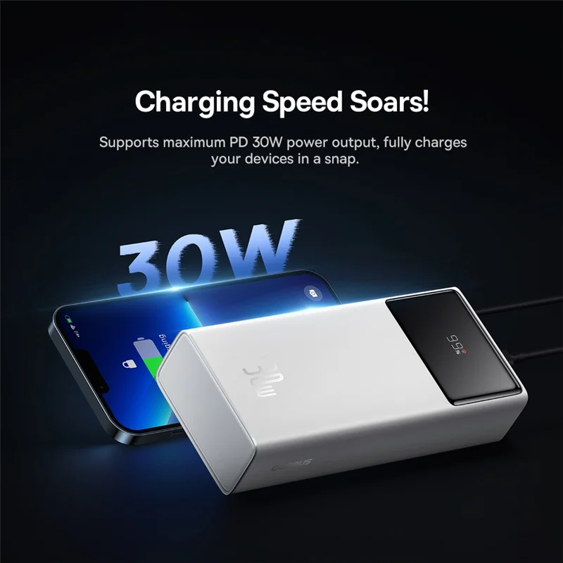 BASEUS Star-Lord Digital Display Fast Charging Power Bank 30000mAh 30W Portable Charger External Battery Pack - White