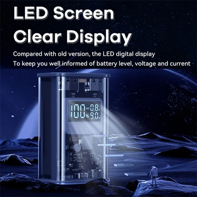 REMAX RPP-570 10000mAh Power Bank PD 20W Fast Charging Portable Charger Transparent Cell Phone External Battery Pack - Grey