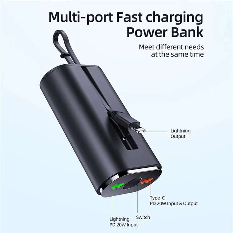 V10A PD 20W Fast Charging Power Bank for Apple Watch 5000mAh Magnetic Portable Phone Charger with iP Cable