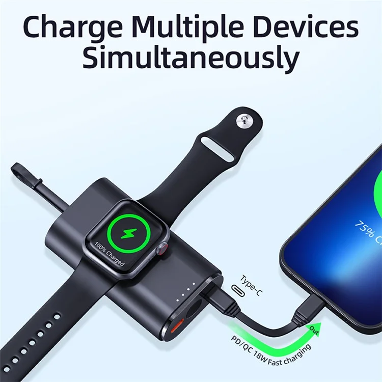 V10A PD 20W Fast Charging Power Bank for Apple Watch 5000mAh Magnetic Portable Phone Charger with iP Cable