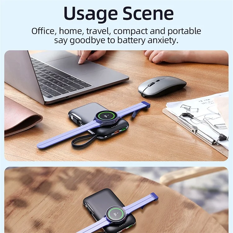 Магнитное зарядное устройство V11S 5000 мАч с кабелем Type-C для Samsung Galaxy Watch PD 20W Портативная зарядка для телефона