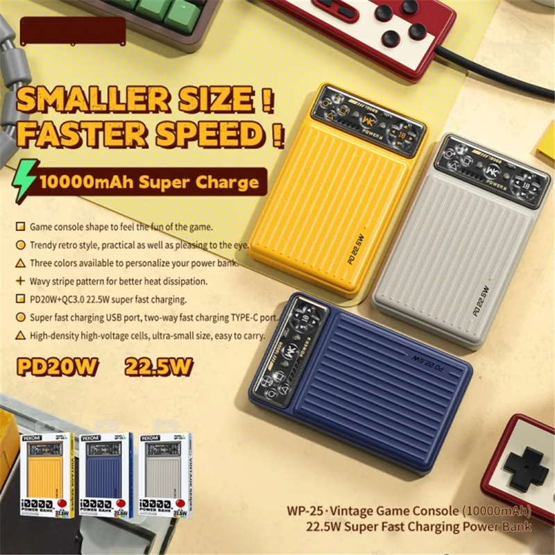 WEKOME WP-25 10000mAh 22.5W Portable Phone Charger Power Bank External Battery - Grey