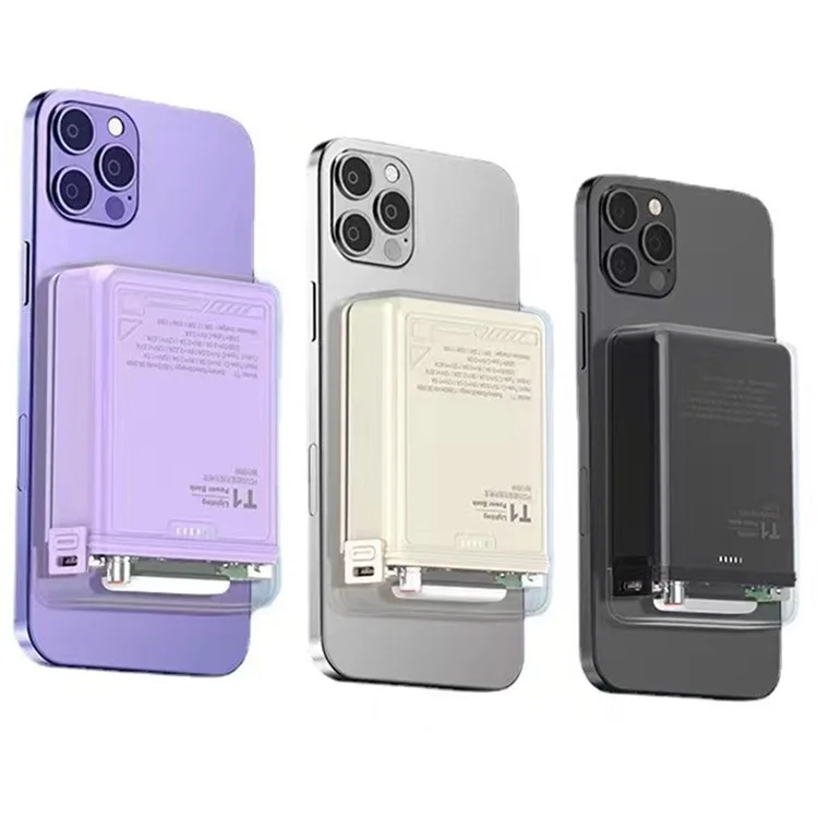 T1 10000mAh Magnetische Wireless-Powerbank Universelles Tragbares Handy-Ladegerät Externe Batterie mit LED-Beleuchtung - Schwarz