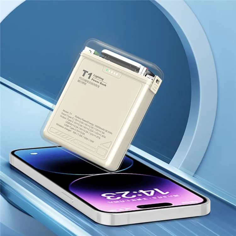 T1 10000mAh Magnetische Wireless-Powerbank Universelles Tragbares Handy-Ladegerät Externe Batterie mit LED-Beleuchtung - Schwarz