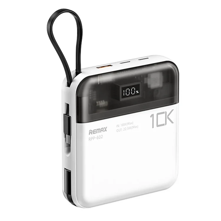 REMAX RPP-602 Pro 20W+22.5W Dual Kabel Schnellladung Powerbank 10000mAh Tragbare Ladegerät - Weiß