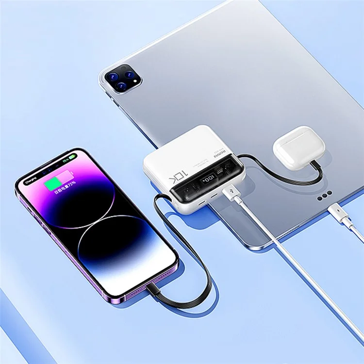 REMAX RPP-602 Pro 20W+22.5W Dual Kabel Schnellladung Powerbank 10000mAh Tragbare Ladegerät - Weiß