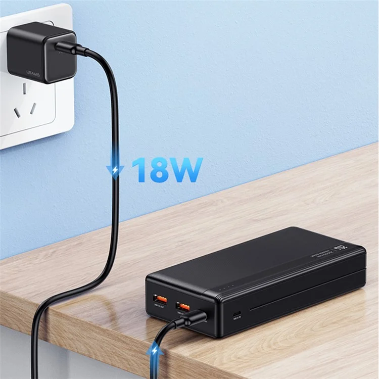 USAMS US-CD204 PB71 PD 20W + QC3.0 20000mAh Fast Charging Power Bank 2 USB + 1 Type-C Phone External Battery - Black