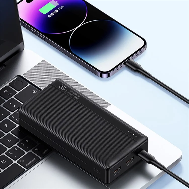 USAMS US-CD204 PB71 PD 20W + QC3.0 20000mAh Fast Charging Power Bank 2 USB + 1 Type-C Phone External Battery - Black
