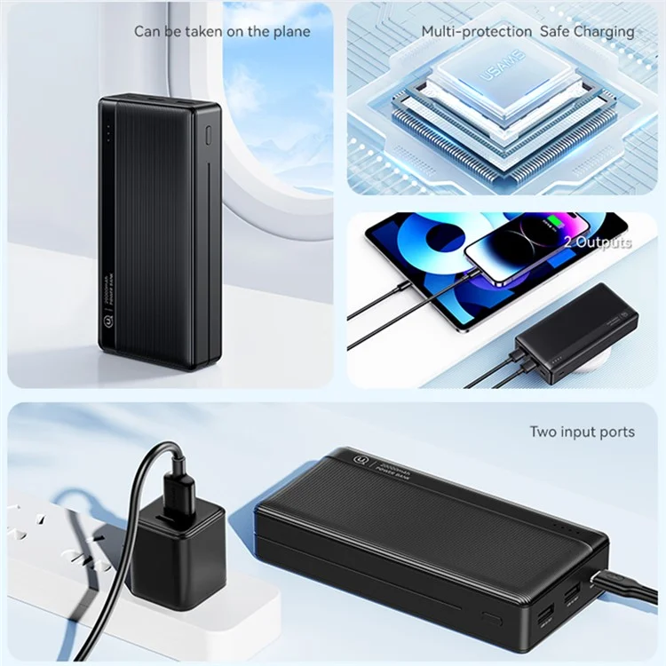 USAMS US-CD205 PB71 Batería Externa de 2 Puertos USB de 10000mAh Cargador Portátil de Teléfono - Blanco