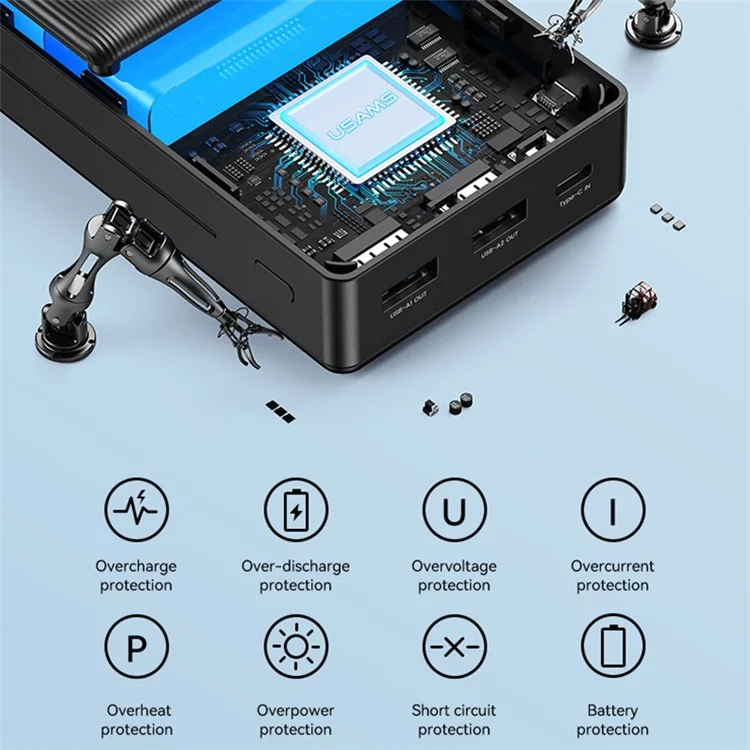 USAMS US-CD205 PB71 Batería Externa de 2 Puertos USB de 10000mAh Cargador Portátil de Teléfono - Blanco