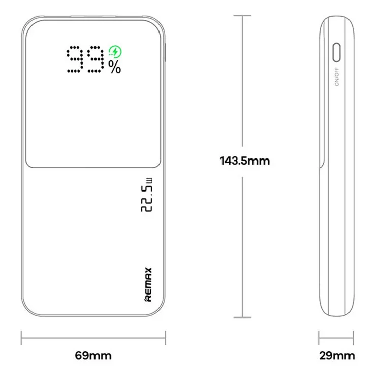 REMAX RPP-623 Portable Charger 20000mAh 20W+22.5W PD+QC Fast Charging Power Bank - Black