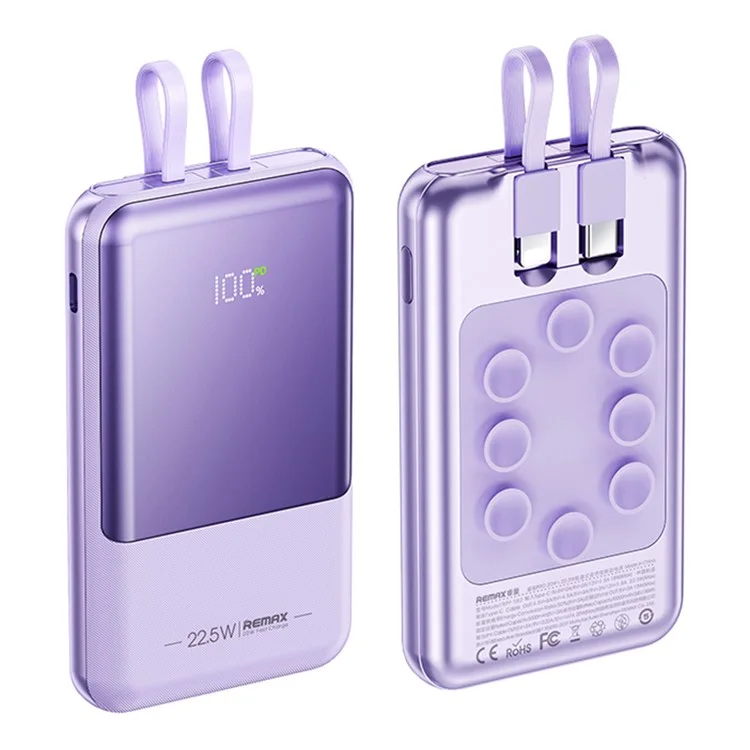 REMAX RPP-582 Portable Charger with Built-in Cables 10000mAh 20W+22.5W Fast Charging Suction-cup Power Bank - Purple