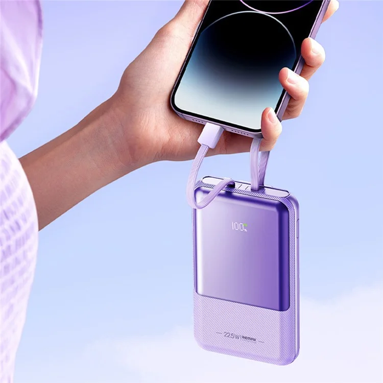 REMAX RPP-582 Portable Charger with Built-in Cables 10000mAh 20W+22.5W Fast Charging Suction-cup Power Bank - Purple