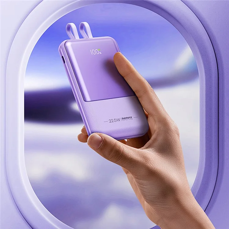 REMAX RPP-582 Portable Charger with Built-in Cables 10000mAh 20W+22.5W Fast Charging Suction-cup Power Bank - Purple