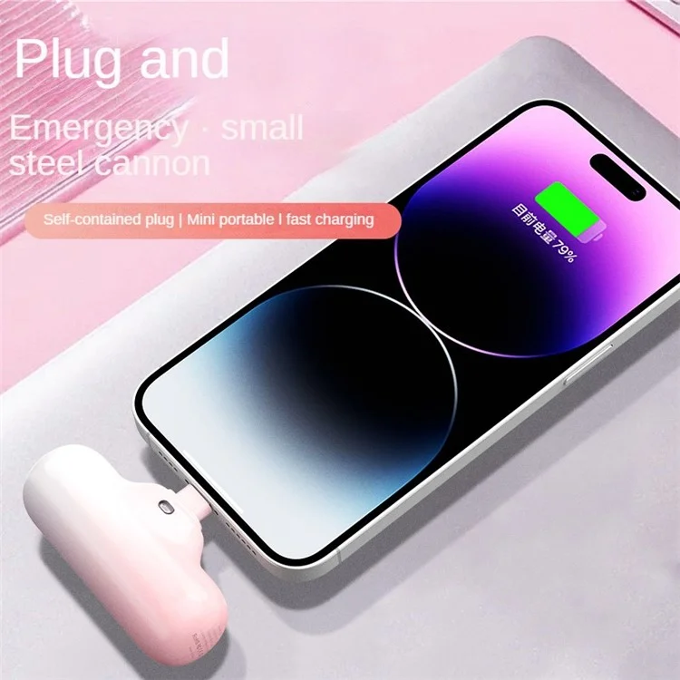 Z9 Mini Portable 4000mAh Phone Power Bank 5V 2.1A Fast Charger Compact Battery Pack for iOS  /  Android - Pink White  /  iP Connector