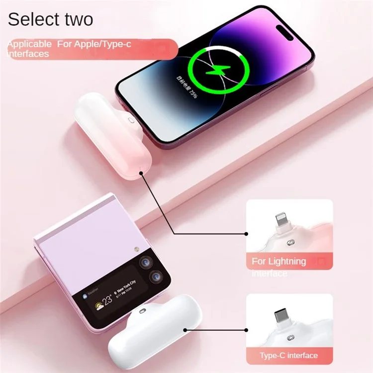 Z9 Mini Portable 4000mAh Phone Power Bank 5V 2.1A Fast Charger Compact Battery Pack for iOS  /  Android - Pink White  /  iP Connector