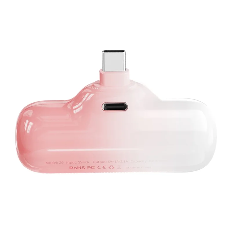 Z9 Mini Portable 4000mAh Phone Power Bank 5V 2.1A Fast Charger Compact Battery Pack for iOS  /  Android - Pink White  /  Type-C