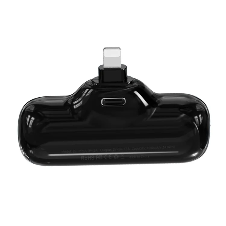 Z9 Mini Portable 4000mAh Phone Power Bank 5V 2.1A Fast Charger Compact Battery Pack for iOS  /  Android - Black  /  iP Connector