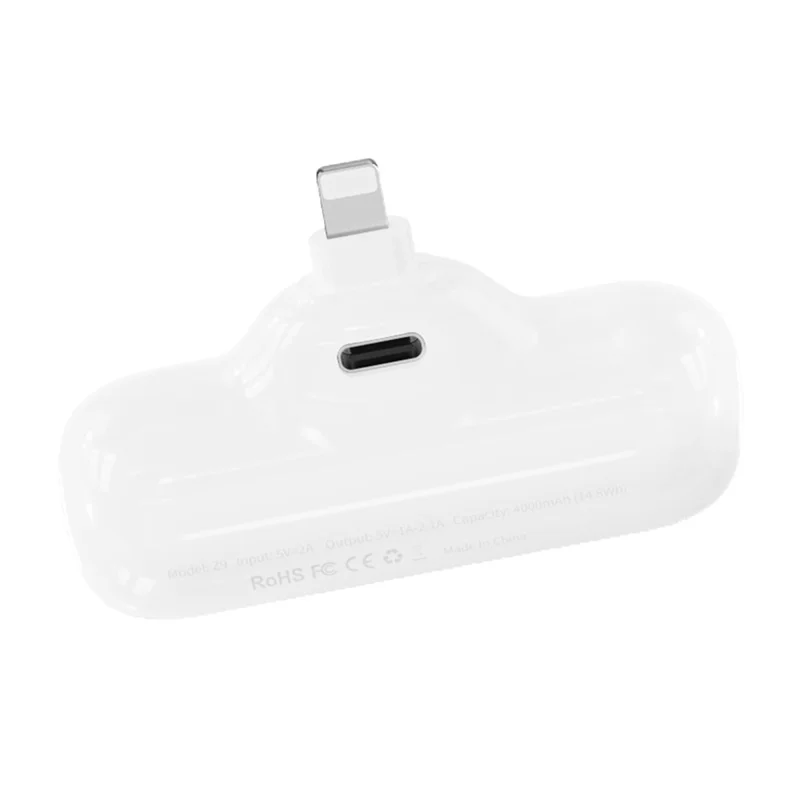 Z9 Mini Portable 4000mAh Phone Power Bank 5V 2.1A Fast Charger Compact Battery Pack for iOS  /  Android - White  /  Type-C