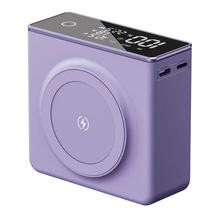 Q7 15W Magnetic Wireless Phone Charger 20000mAh Power Bank Portable External Battery Pack - Purple