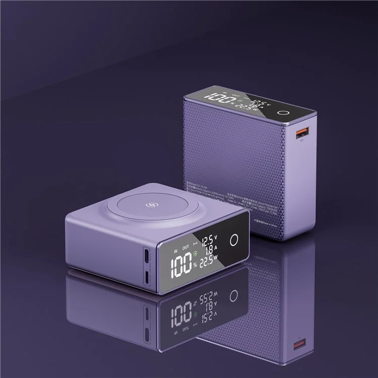 Q7 15W Magnetic Wireless Phone Charger 20000mAh Power Bank Portable External Battery Pack - Purple