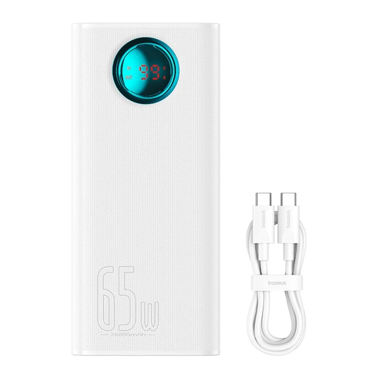 BASEUS Amblight Digital Display Fast Charge Power Bank 26800mAh 65W High Power Portable Phone Charger - White