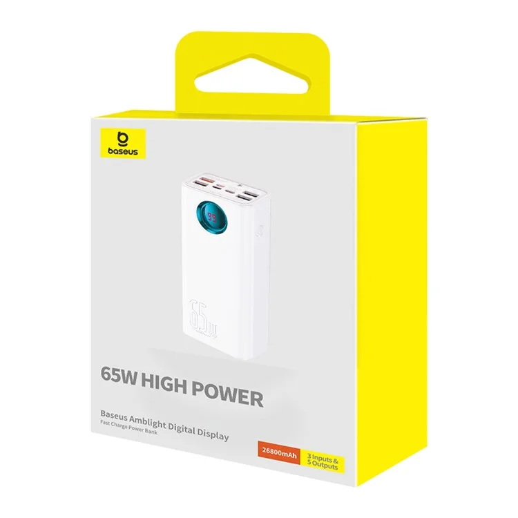 BASEUS Amblight Digital Display Fast Charge Power Bank 26800mAh 65W High Power Portable Phone Charger - White