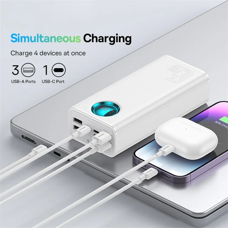 BASEUS Amblight Digital Display Fast Charge Power Bank 26800mAh 65W High Power Portable Phone Charger - White