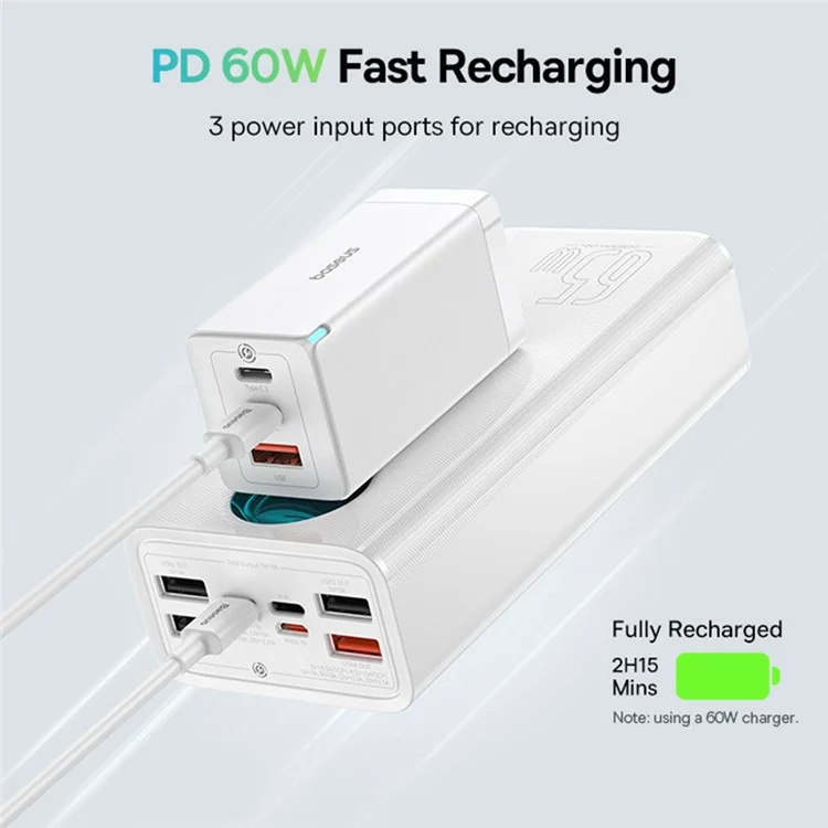 BASEUS Amblight Digital Display Fast Charge Power Bank 26800mAh 65W High Power Portable Phone Charger - White